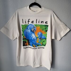 NEW Hanes Beefy Lifeline Hyacinth Blue Macaw Short Sleeve Shirt, Large, Cream